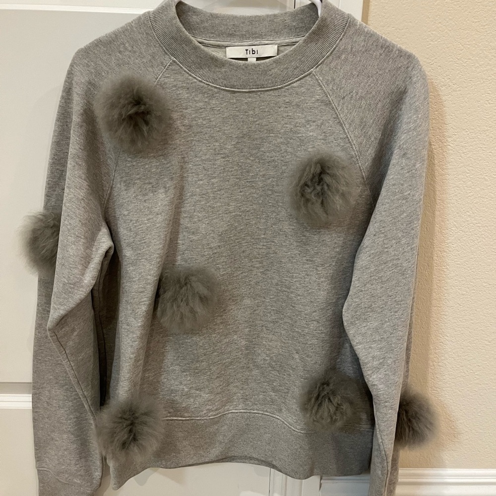 Tibi (brand) grey crew neck sweatshirt